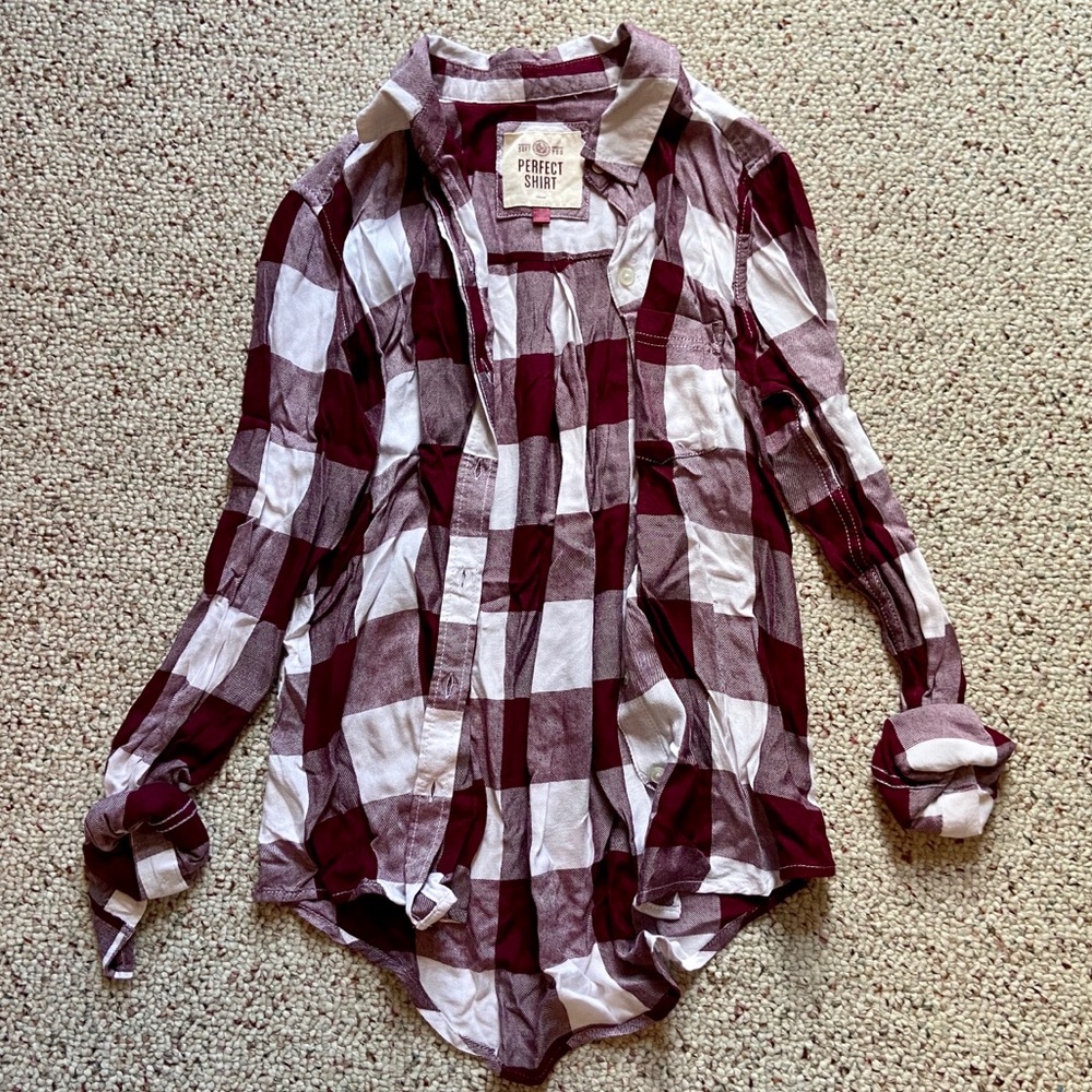 Burgundy/White Button Up